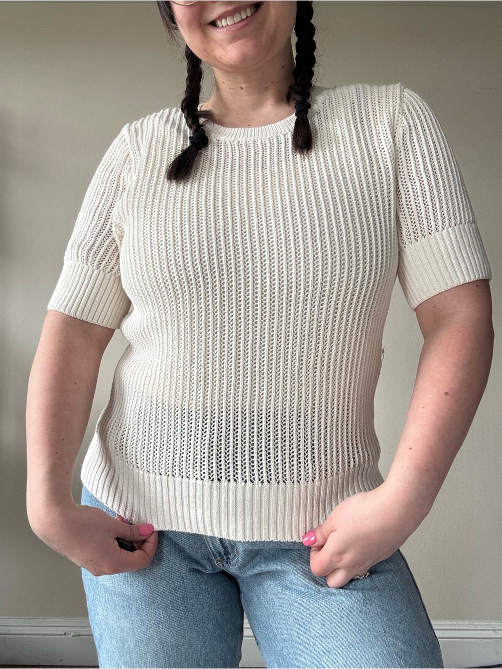 & Other Stories Cream Open-Stitch Knit Tee